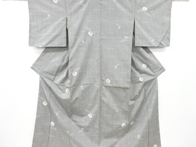 アンティーク　花模様織り出し手織り紬着物